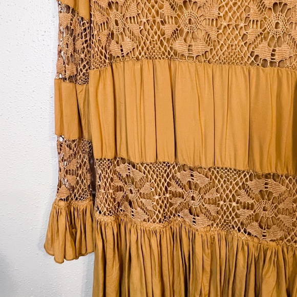 Revolve x Tularosa Boho Lace Ruffle Tiered Berkley Saffron Mini Dress - Picture 6 of 9